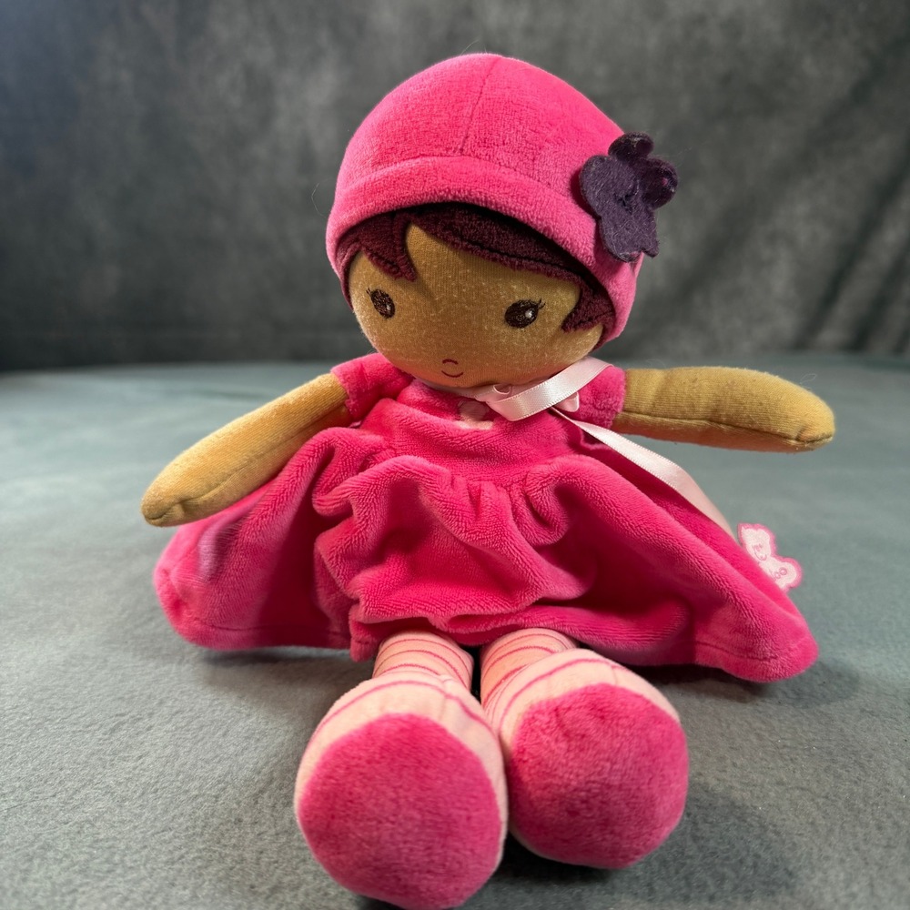 Kaloo Tendresse Pink Plush Doll Soft Rag Doll Velvet Dress Flower Hat 12 Inch